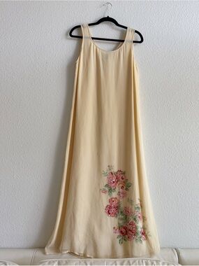 ROBBIE BEE Silk Cream Floral Embroidered Maxi Dress SZ 10